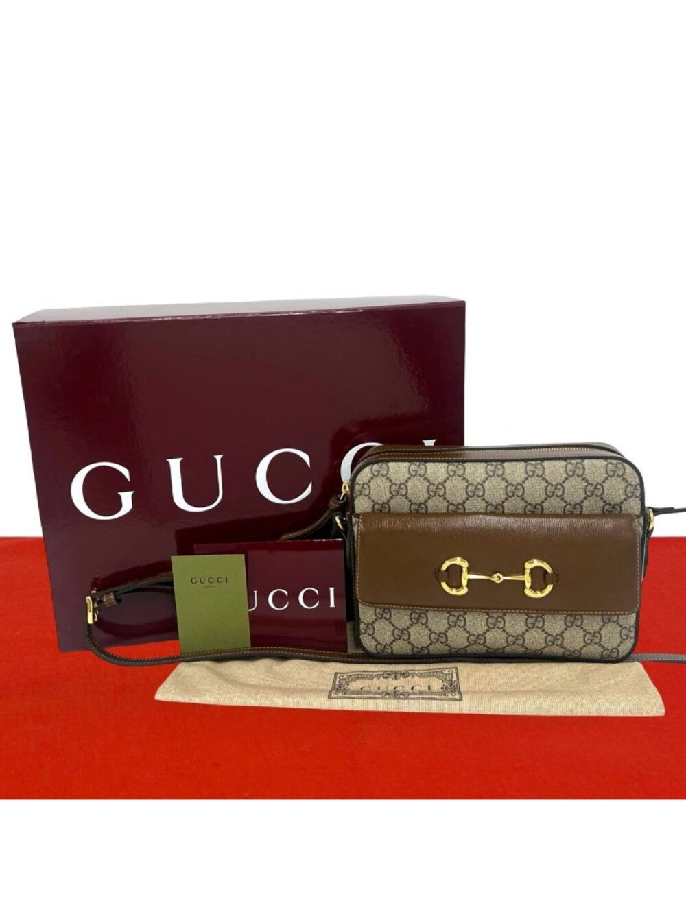 Gucci Horsebit 1955 GG Supreme Leather Shoulder Bag Pochette Crossbody Brown